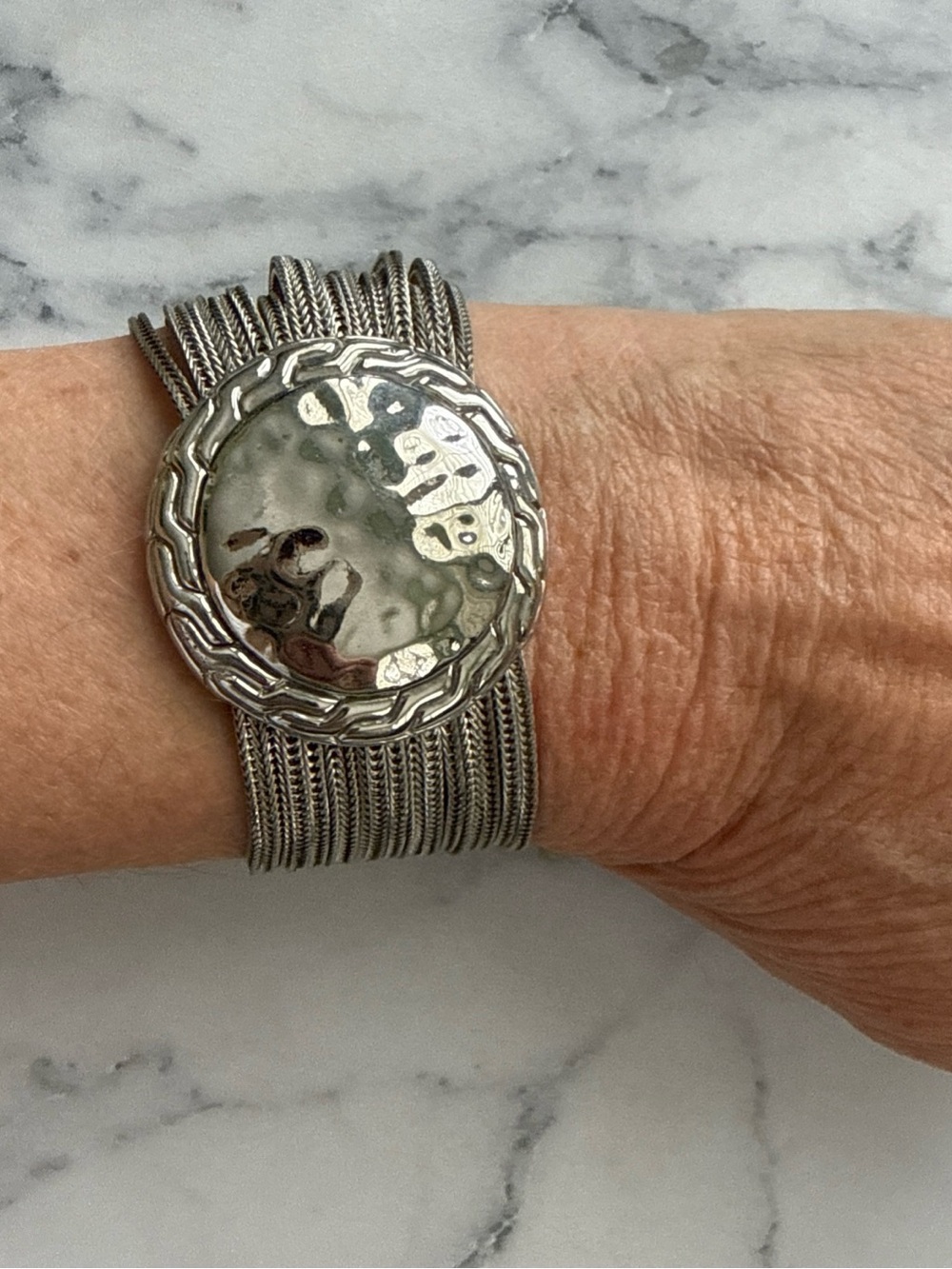 Silver Multi-Chain Hammered Disc Bracelet - Women Jewelry